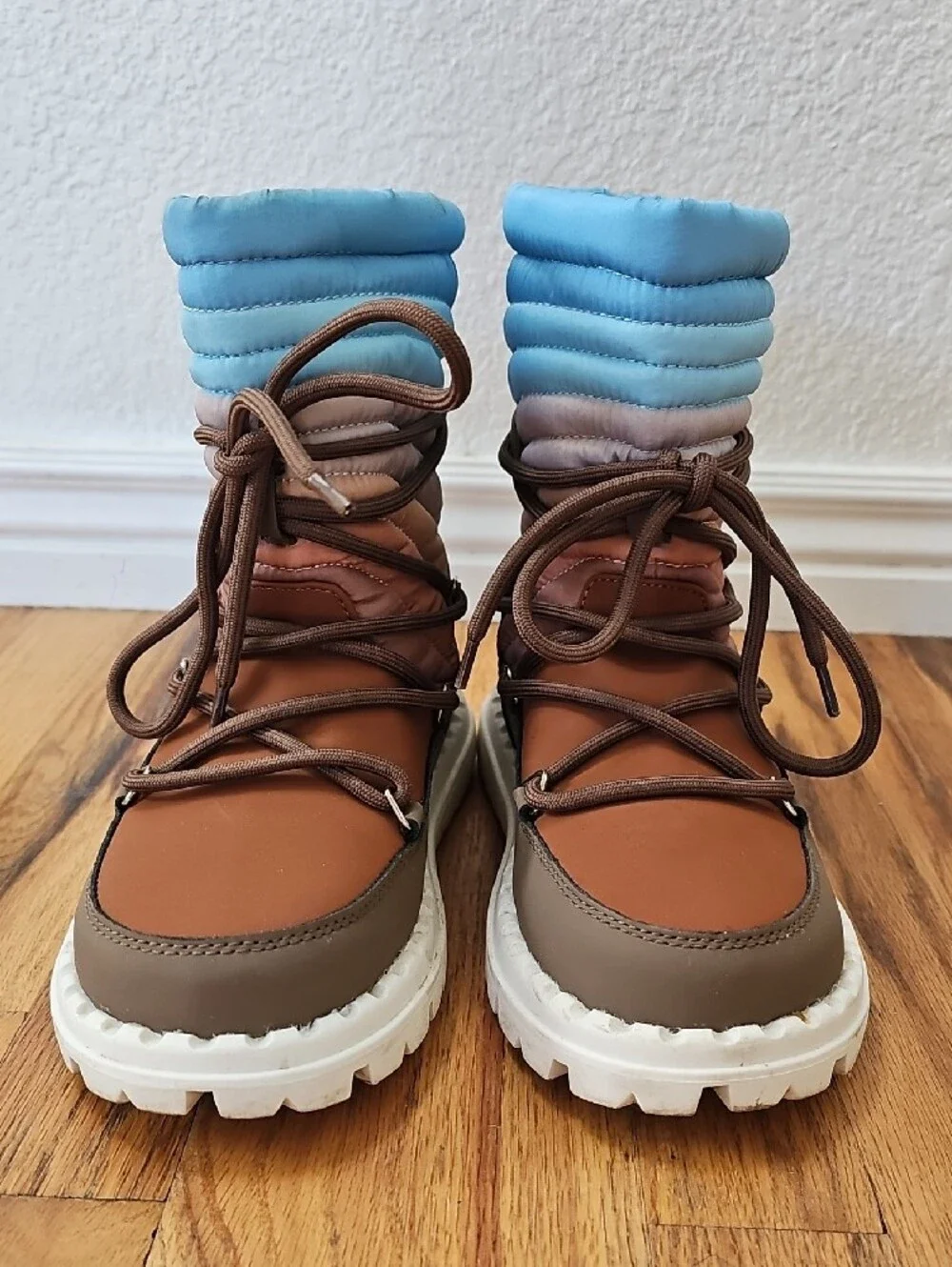 Jambu Brown and Blue Gradient Puffer Lace-Up Winter Boots